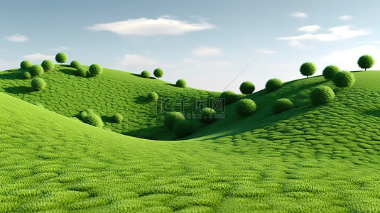 草坪上起伏的绿色小丘的3d插图