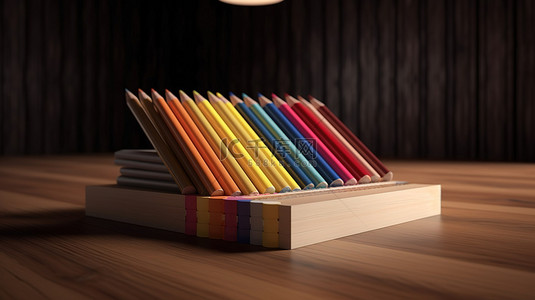 3d 渲染设计中的彩色铅笔和书籍，具有充足的复制空间