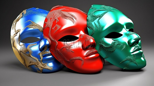 面具喜剧背景图片_面具的三色 3d 渲染