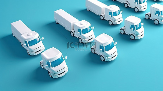 预告公众号首图背景图片_3d 渲染中蓝色表面上白色卡车的鸟瞰图