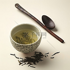 中文绿色背景图片_中文文字旁边的白色和绿色茶杯和勺子