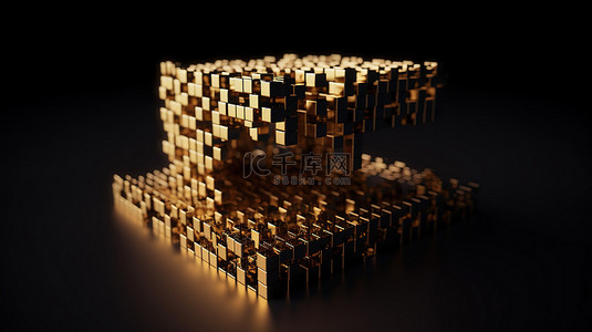 52 个闪闪发光的金色数字的金属 3D 渲染插图