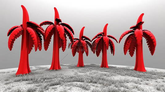 簇花背景图片_红松树和一簇香蕉的单色 3D 图标