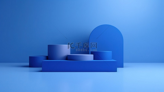 简约背景下空荡荡的讲台的蓝色 3D 渲染的简单性