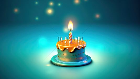 3d 渲染的生日蛋糕与照明蜡烛
