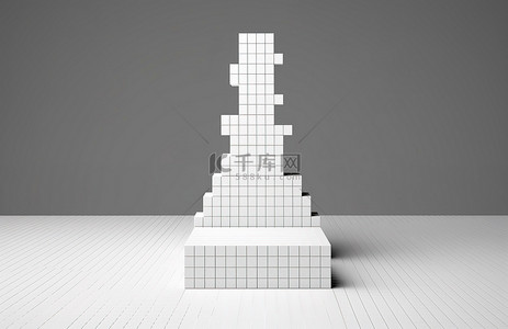平坦背景旁边一座用砖砌成的方形白色塔