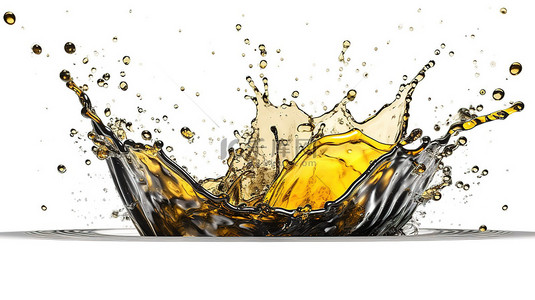 果汁设计背景图片_剪切路径包括具有动态能量飞溅的油或果汁的白色背景 3d 渲染