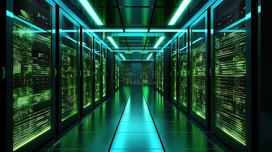网络安全纯色背景图片_内部服务器机房的渲染 3D 视图