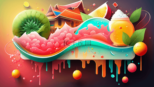 透明新年背景图片_泼水节插画背景