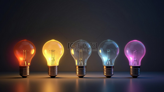 领导班子展板背景图片_灰色背景中出色的发光 3D 灯泡是领导创新和创造力的灯塔