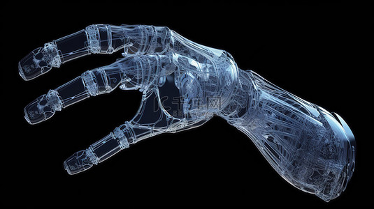 在 3D X 射线渲染中隔离在黑色机器人手或机器人手手指点上