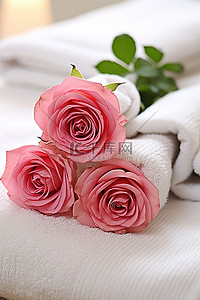 水疗毛巾上的玫瑰