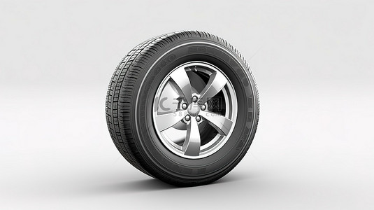 白色背景上的 3D 渲染地球形汽车轮胎轮