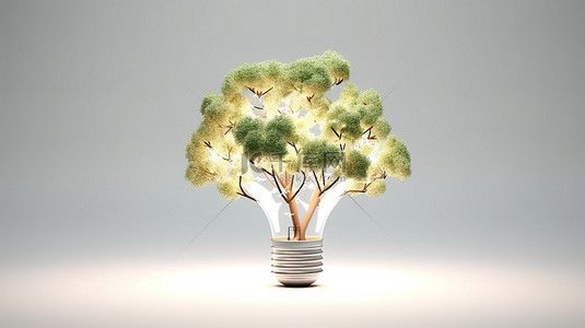 带花球的照明树 3d 渲染说明了清洁能源和可再生能源
