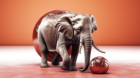 大象玩球的 3d 渲染