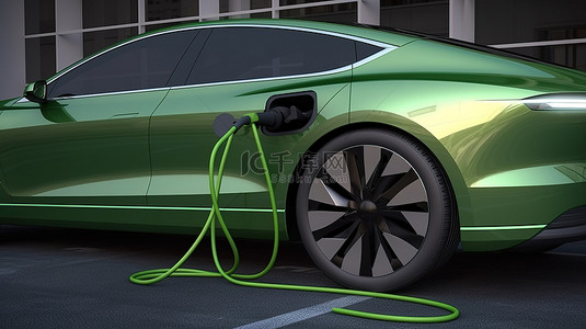 绿色清背景背景图片_3d 渲染图像中的电动汽车充电站