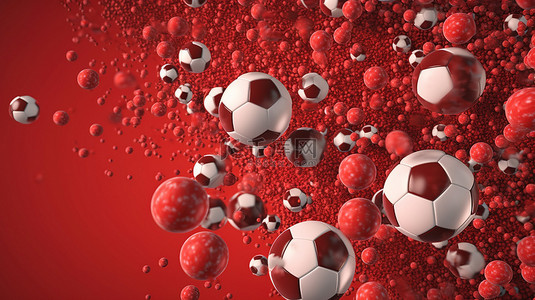 红色足球背景背景图片_悬浮在半空中的足球的 3D 渲染，红色最小