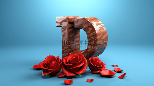 情人节浪漫蓝色背景图片_蓝色背景上巧克力情书和红玫瑰的 3D 渲染，非常适合庆祝情人节