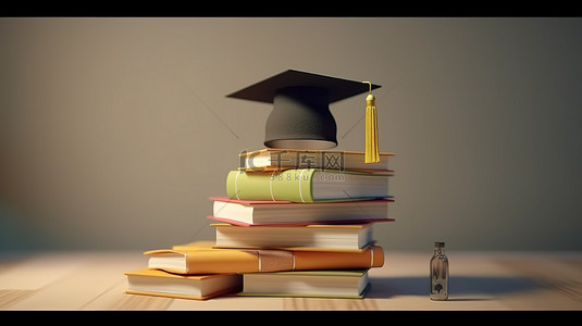 一摞摞书背景图片_e learning 制作了毕业帽书的视觉 3d 渲染