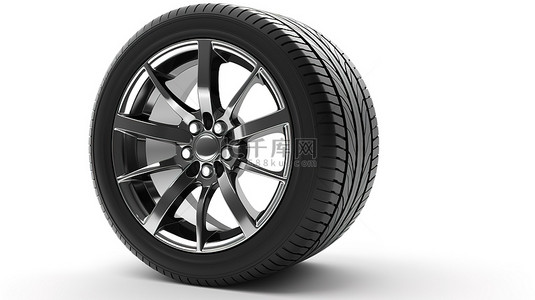 黑色轮毂背景图片_合金轮毂和黑色轮胎在白色背景下的 3d 渲染