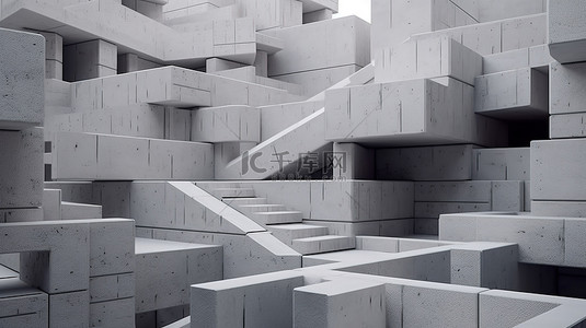 3d 抽象艺术背景中的未来派混凝土建筑施工