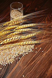 大麦和谷物在木桌上