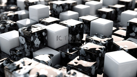 黑色立方体背景图片_黑色立方体和大理石专家 3D 渲染的抽象插图