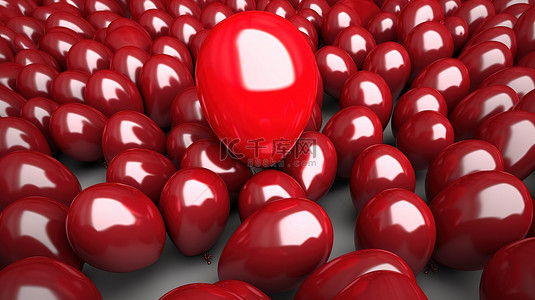 励志背景图片_提升领导力和商业成功红色气球翱翔在其他3D渲染之上