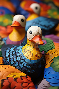 彩色被子背景图片_前面有鸭子的彩色被子