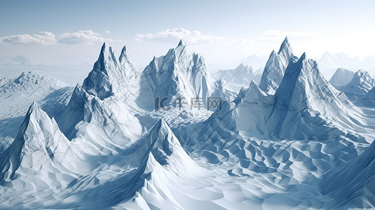 冰冻苔原 3d 渲染雪山与冰冷的环境中的白色地形