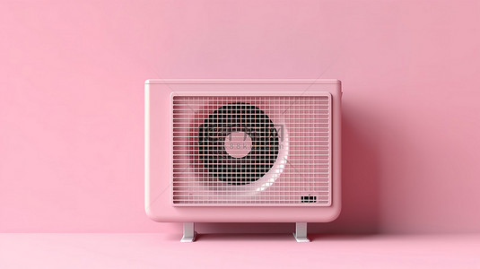 带窗户的粉色背景室内和室外空调机组的 3D 渲染