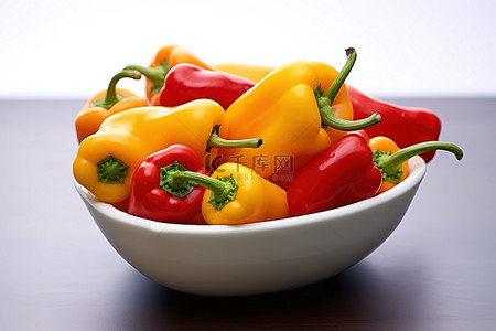 一个辣椒背景图片_一个白色的碗，里面有一些红黄色和橙色的辣椒