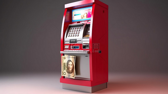 纸币机背景图片_从 atm 机提取日元纸币的 3d 插图