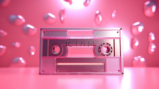 粉红色调背景图片_3D 渲染的复古磁带，呈美丽的粉红色调