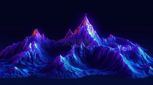 雄伟黑暗山脉的紫外线照明低聚 3D 插图