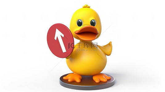 禁止标志背景图片_白色背景上 3D 渲染中带有红色禁止标志的黄色卡通鸭吉祥物