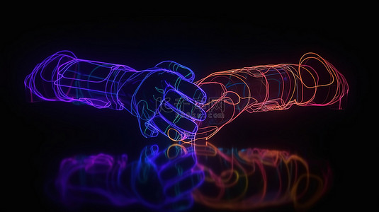 合作商业背景图片_黑色背景下醒目的霓虹灯中的协作符号描绘了团队合作 3D 渲染艺术品的本质