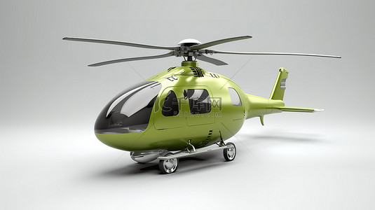 直升机背景图片_灰色背景下孤立绿色直升机的 3D 插图