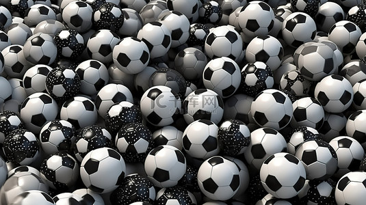 一堆黑白复古足球，以 3D 形式说明