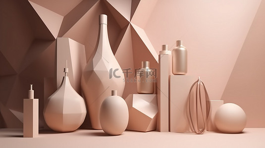 道具箱ui背景图片_3D 渲染中的最小几何道具产品展示背景，用于美容和时尚产品