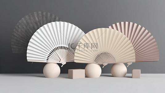 简约时尚奢华背景图片_产品展示工作室拍摄的简约 3D 渲染中国韩国或日本纸扇