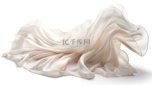 珍珠织物在白色背景下独立飘动的 3D 渲染