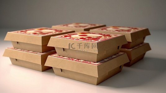带有纸板披萨盒的白色背景展示的 3D 渲染