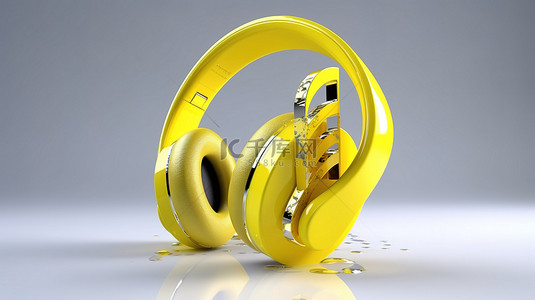 音符旋律背景图片_音乐概念充满活力的黄色音符与耳机在 3D 渲染