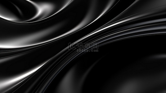 黑色几何线性背景图片_具有波浪纹理的扭曲黑色曲线塑料管的抽象插图