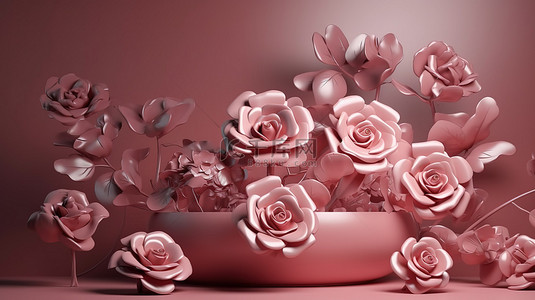 玫瑰空景背景图片_以玫瑰为特色的装饰性 3D 渲染，用于产品展示