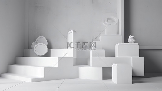 商店产品销售白色讲台 3d 渲染装饰展示