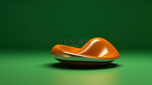 绿色背景壁纸上带有 3D 对象的抽象橙色波浪图的 3D 渲染