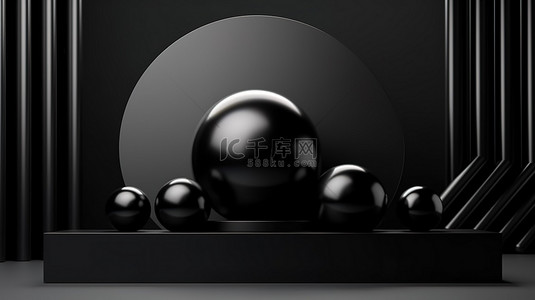 黑色聚光背景背景图片_3D 抽象最小几何形式光滑的豪华讲台在简约的黑色主题背景上为您的设计