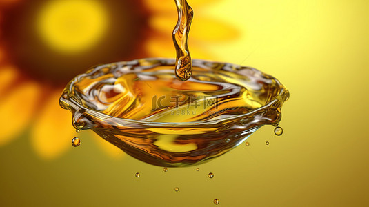 葵花背景图片_3d 渲染流动的橄榄油和葵花籽油为您的烹饪创作